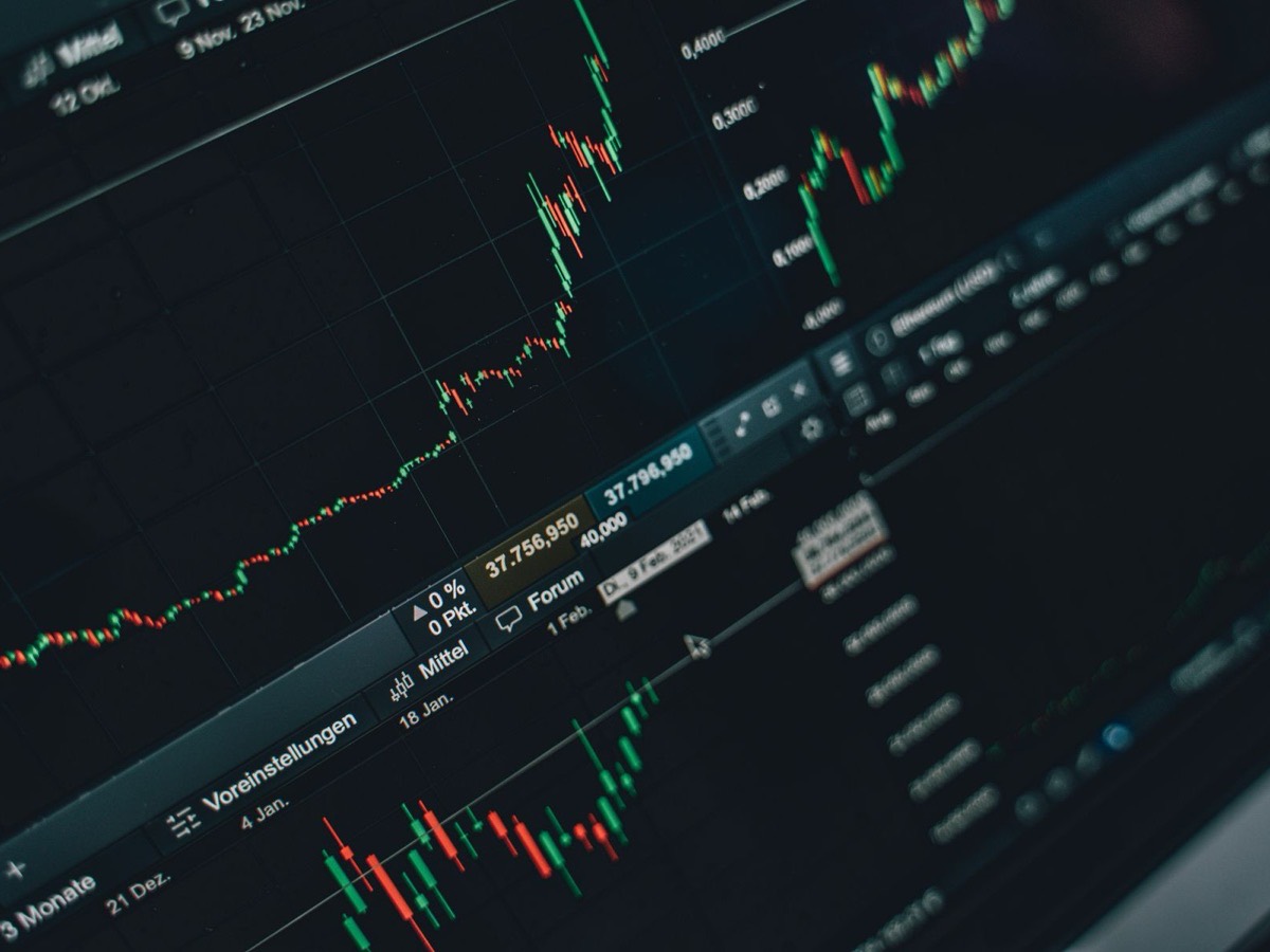 Financial charts on a laptop screen